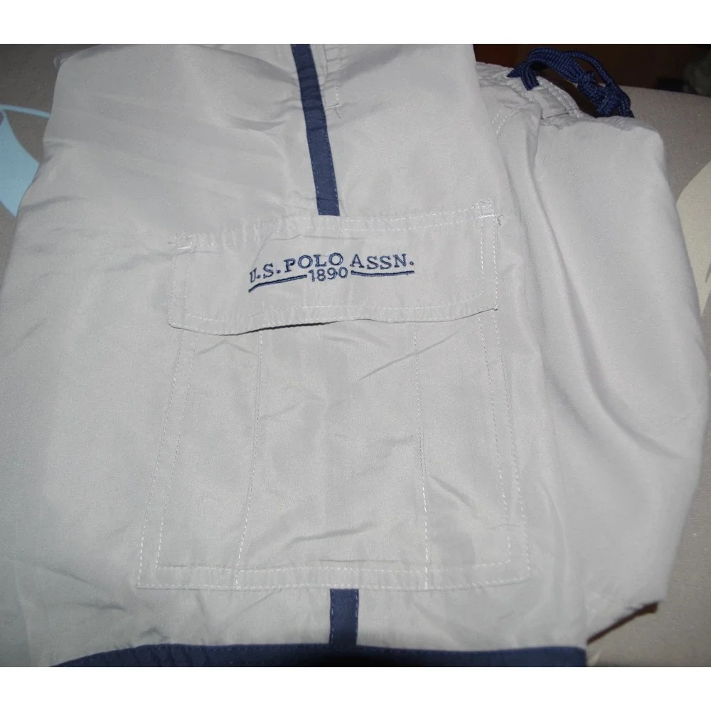 US Polo Assn Men's Small Cargo Board Shorts Gray Navy Blue